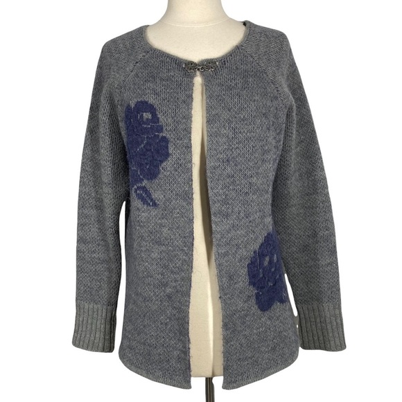 COCOGIO Gray Floral Wool Blend Sweater Large Made in Italy Knit - Picture 1 of 7